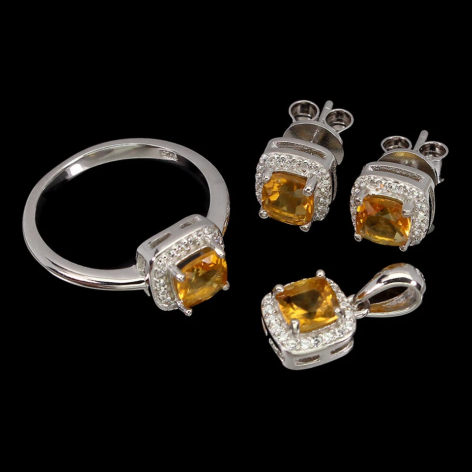 Set In Argento Sterling 925 Con Citrino Naturale 5Mm Gioielli - Immagine 2 di 4