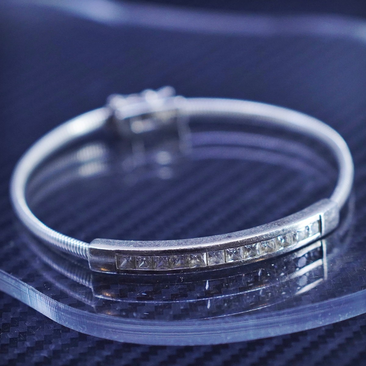 7.5”, vintage sterling silver 925 snake chain bangle bracelet with