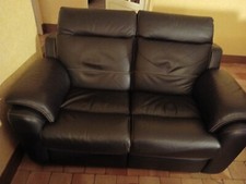 canapé relax mécanique 2 places en cuir marron excellent état