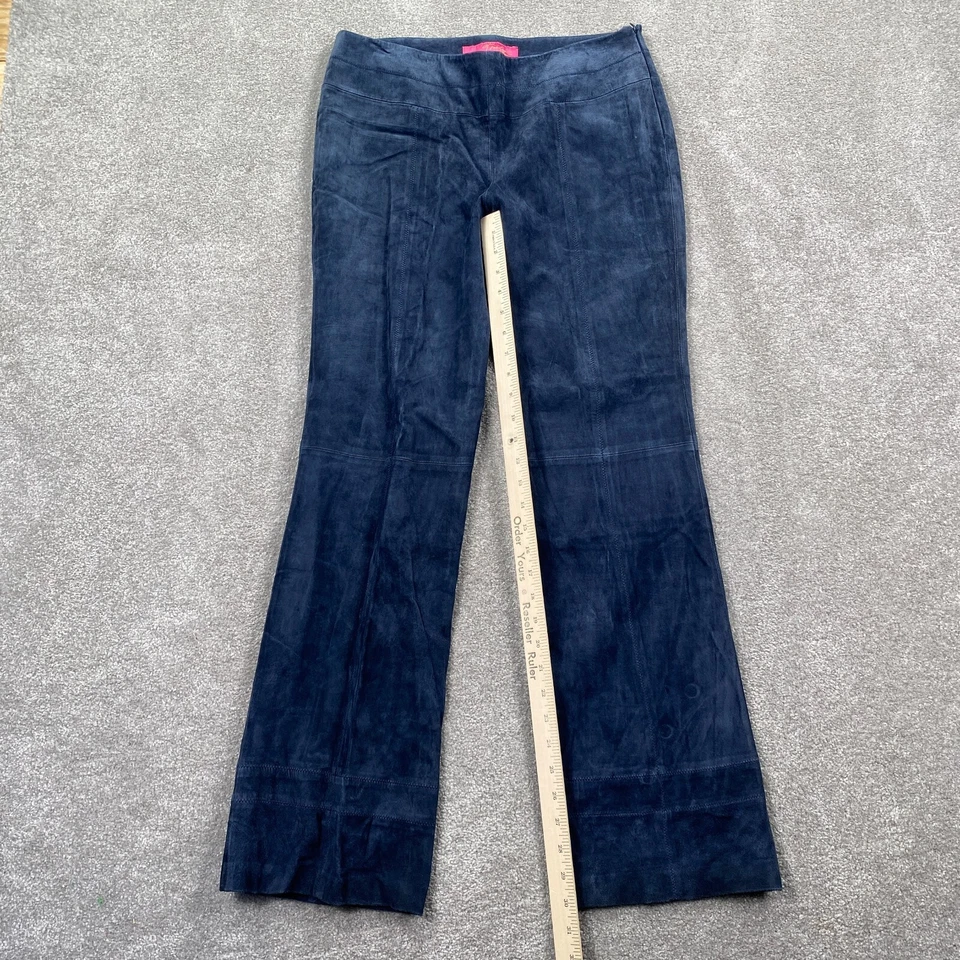 Pantalones de cuero para mujer Thalia Sodi con cremallera lateral pierna acampanada talla 9/10 azul marino Foto 4 de 4