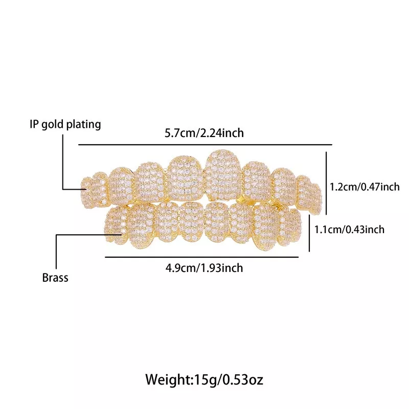 Real 14K Gold Plated Hip Hop Grills Top Bottom Set 5A+ ICED CZ Out Teeth Grillz - Image 4 of 4