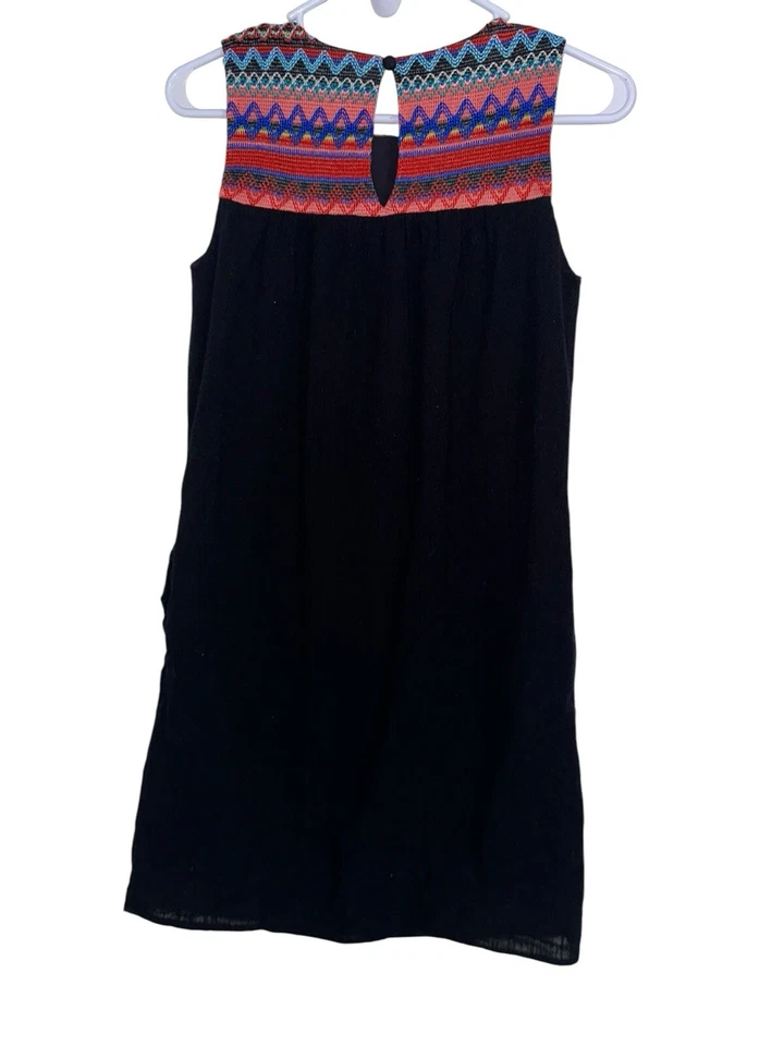 C&C California XS Sleeveless Gauze Shift Dress Black Aztec Embroidered Boho - Image 4 of 4