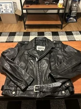Open Road Black Leather Bike Jacket Sz 44 Zip Up 