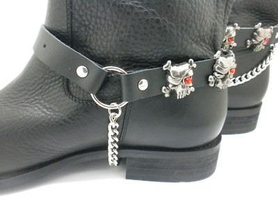 Boot Straps Leather Pirate Skull Chain 