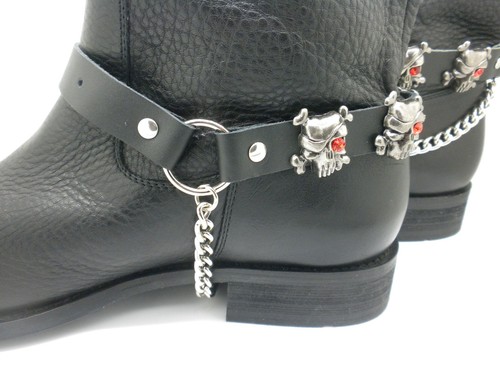 Boot Straps Leather Pirate Skull Chain 