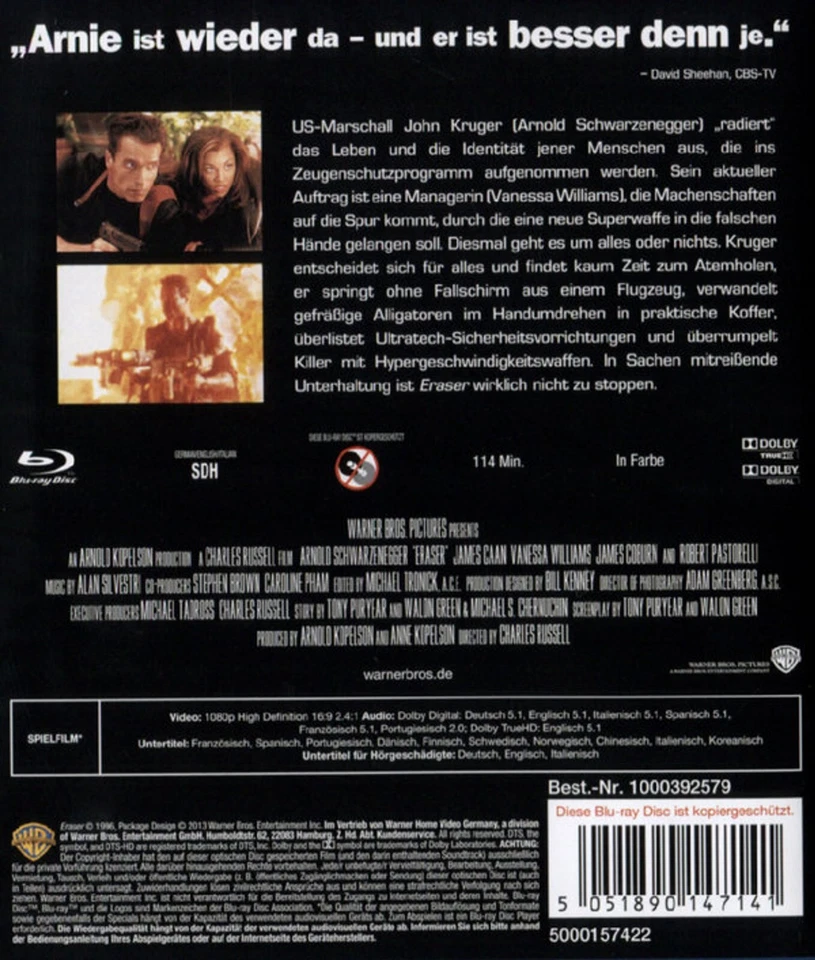 Eraser (1996)[Blu-ray/Neu/OVP] Arnold Schwarzenegger, James Coburn, James Caan, - Bild 2 von 4