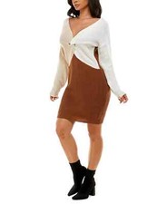 /LX039/ Crave Fame Juniors' Colorblock Reversible Sweater Dress Brown Sz S