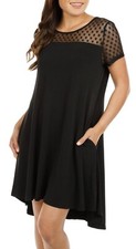 IZURIA Black Sheer Polka Dot Mesh-Accent Shift Dress Size 3XL