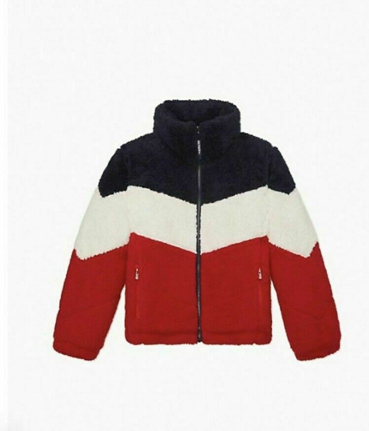 CHEVRON COLORBLOCK SHERPA PUFFER JACKET 