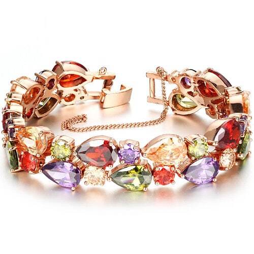 Created Sapphire Bracelet 18K Gold Plated Statement Jewelry - Picture 1 of 3