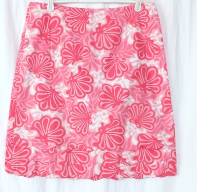 LILLY PULITZER Lnd Pink Shell Pattern Back Zip Ctn Skirt 3 Scallop Hem Sz 4 EXC