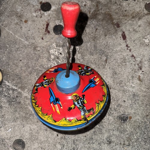 Vintage 1960's Buck Rogers metal push down spinning top toy eBay