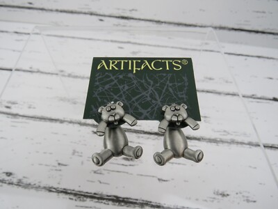 ''JJ'' Jonette Jewelry Silver Pewter 'BEAR 3-D' Pierced Earrings