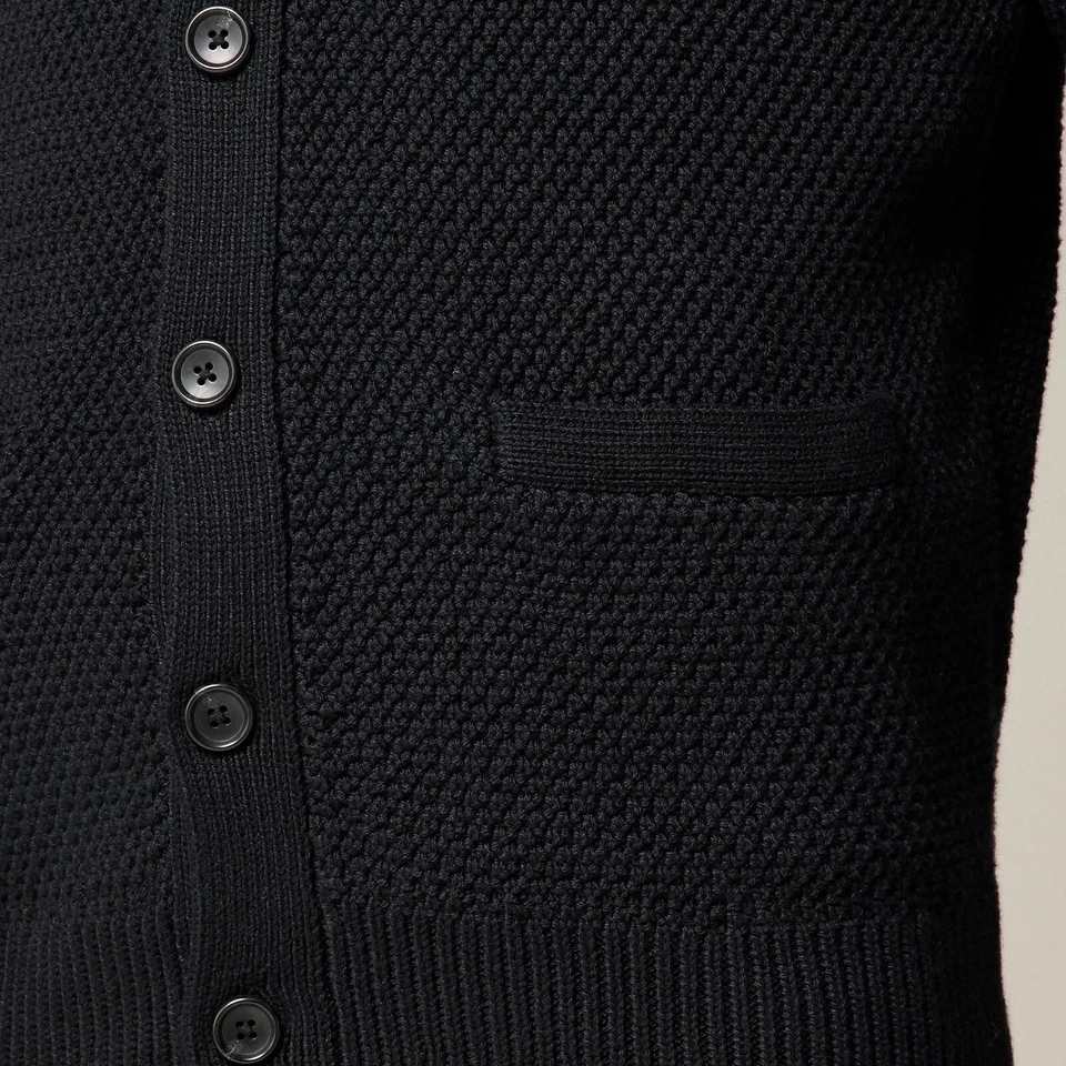 J Crew Cardigan Sweater Mens Black Polo Collar Warm Thick Moss Stitch All Sizes - Image 4 of 4