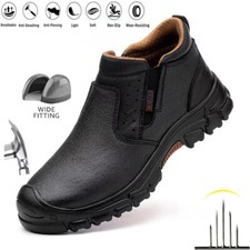 Men's Steel Toe Waterproof Work Boots Slip On Safety Construction Shoes Non Slip