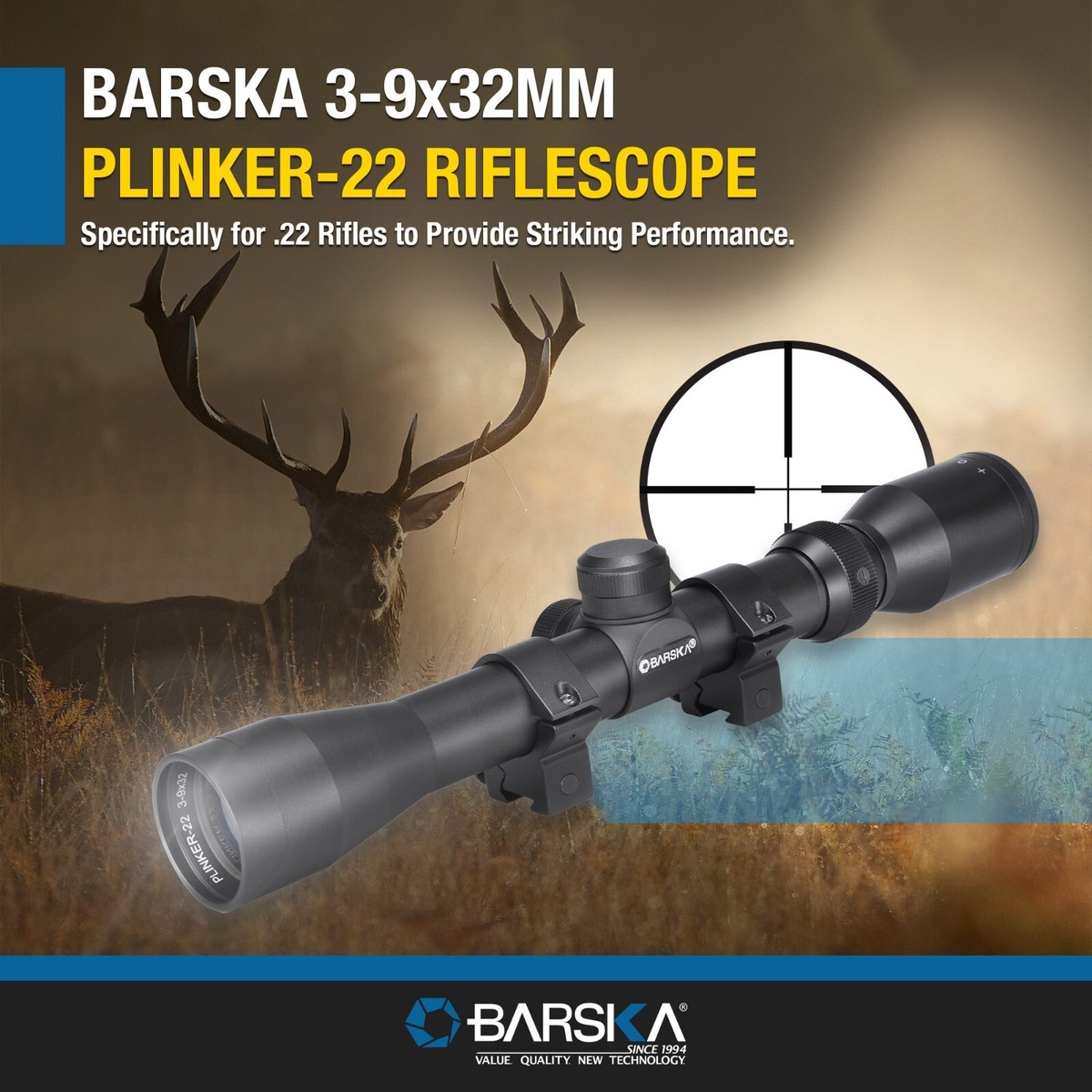 実銃対応)BARSKA 3-9x32 Plinker-22ライフルスコープ BARSKA 3-9x 32mm Plinker-22 Rifle scope with Dovetail Style