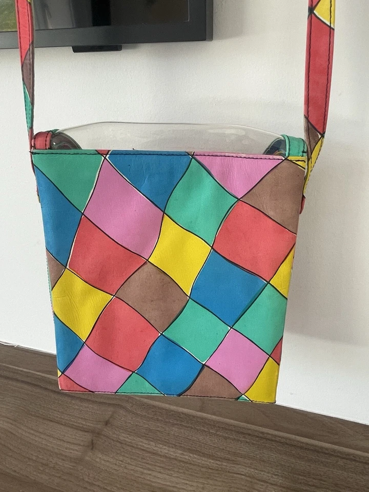 Stuart Weitzman Bag Cross Body 80's Red Green Blue Clear Patent Dust Bag Vintage - Image 4 of 4