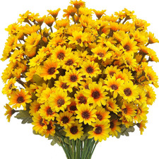 10 Bundles Artificial Fall Flowers Fake Mums Outdoor UV Resistant Faux Silk Dais