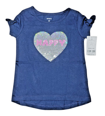 Carter's HAPPY Heart T-shirt (2T) Blue Silver Pink NWT $22 Tee Girls