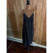 Topshop Black V-Neck Slip Dress Midi Handkerchief Hem Spaghetti Strap Size 6