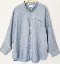 Everlane Men's XXL The Classic Shirt Linen White Blue Striped $98 European Flax