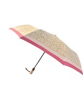 Coach Automatic Signature Monogram Tan Logo Pink Trim UV Umbrella Leather Strap