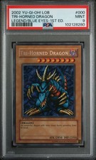 2002 YU-GI-OH! LOB-LEGEND OF BLUE EYES WHITE DRAGON #000 TRI-HORNED DRAGON PSA 9