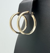 Gold Vermeil Hoop Earrings Sterling Silver AV 925 Hollow 34 mm Latch Back 4.5 mm