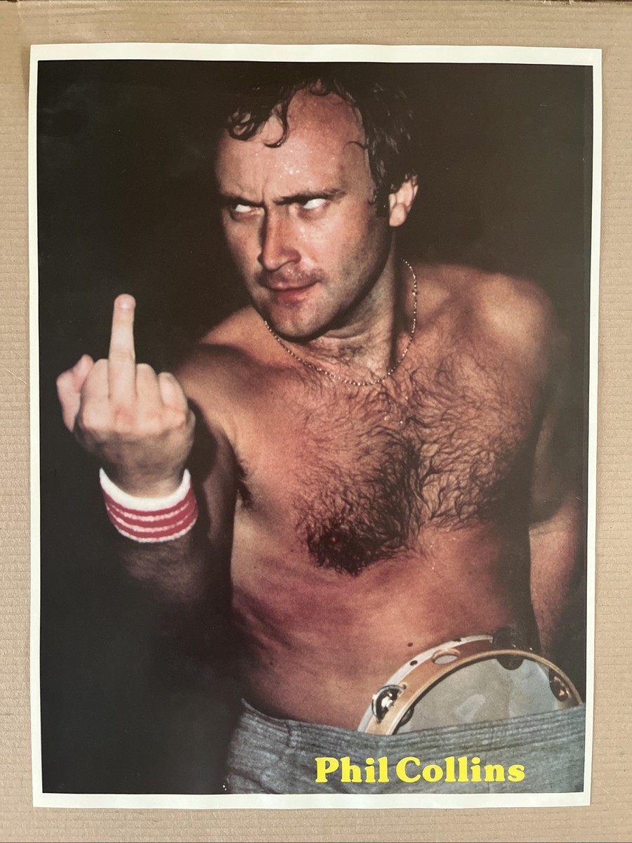 Vintage Original 1980s Phil Collins Middle Finger Poster Genesis