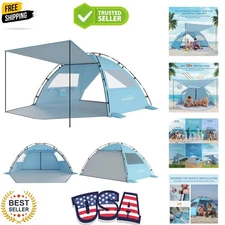 Sky Blue Pop Up Beach Tent - Quick Setup with 360 Ventilation & Privacy