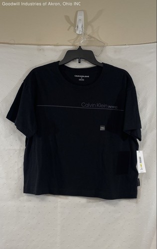 NWT Calvin Klein Jeans Women's Black Boxy Crop Logo T-Shirt Sz M