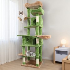 68 Inches Multi-Level Large and Tall Cat Tree green with Removable Cushions