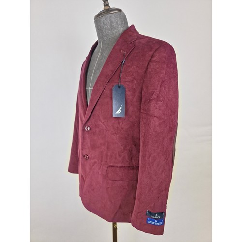 Nautica Corduroy Blazer Mens 40L Bard Red Sport Coat Elbow Patch Active Stretch - Picture 3 of 14