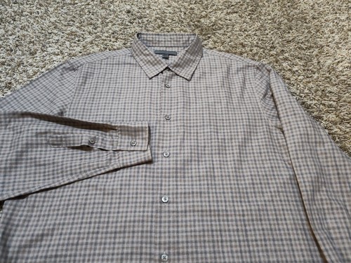 John Varvatos, Vintage John Varvatos Shirt Mens 2XL XXL Gray Plaid Long Sleeve Button Front Up