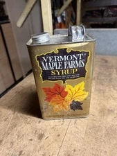 Vintage Old Rare VT Vermont Maple Farms Syrup Tin 64 OZ 1/2 Gallon Metal Can USA