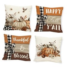 Fall Vintage Pumpkin Pillow Covers 18x18 Inch, Autumn Birds Throw Pillows