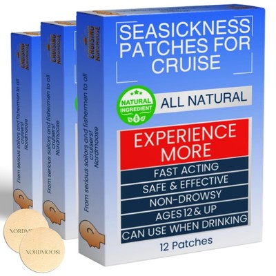 Sea Sickness Patches for Cruise - 3 Pack - All Natural Motion Sickness Patche...