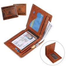 Men's US 100 Dollar Bill Leather Wallet Bifold Card Photo Holder Slim Thin Purse