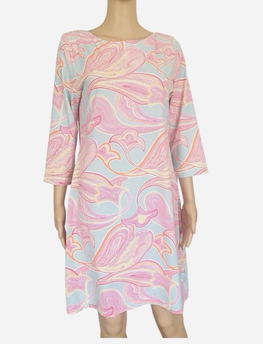 BRITT fitted paisley above knee dress M boat neck 3/4 sleeves made in USA - Picture 1 of 13