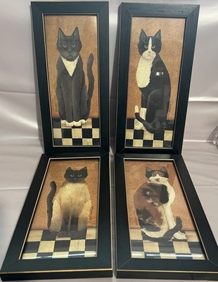 Cindy Sampson Cat Framed Prints Set of 4 13.5'' x 6.5''Country Cat Made In USA Exc