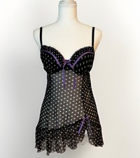Y2K Coquette Polka Dot Mesh Babydoll Chemise Sheer Pinup Lingerie Top Medium