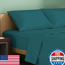 TEXAS LINEN CO. Full Organic Cotton Sheets - 4 PC Percale, Deep Pocket, Teal