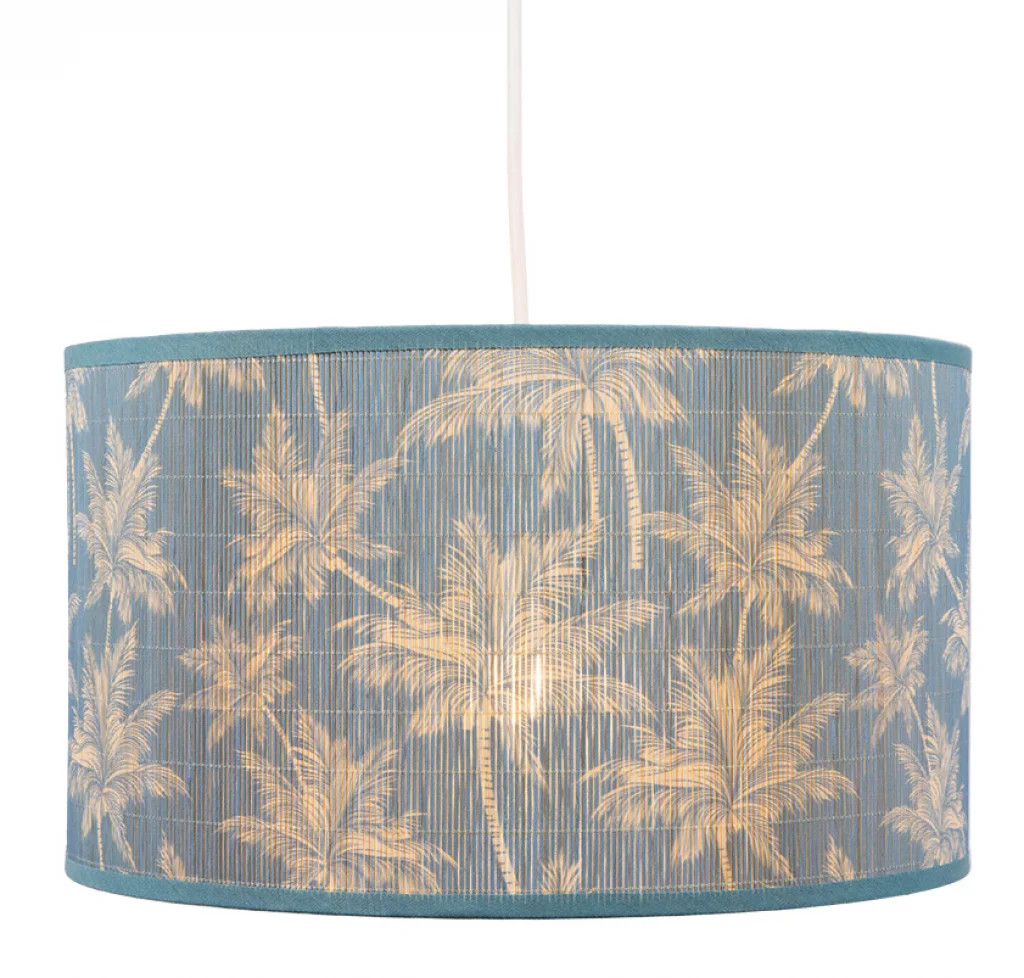 Lampshade Cyan 12"" Bamboo Drum 300mm Oaks Lighting P107/12 CY