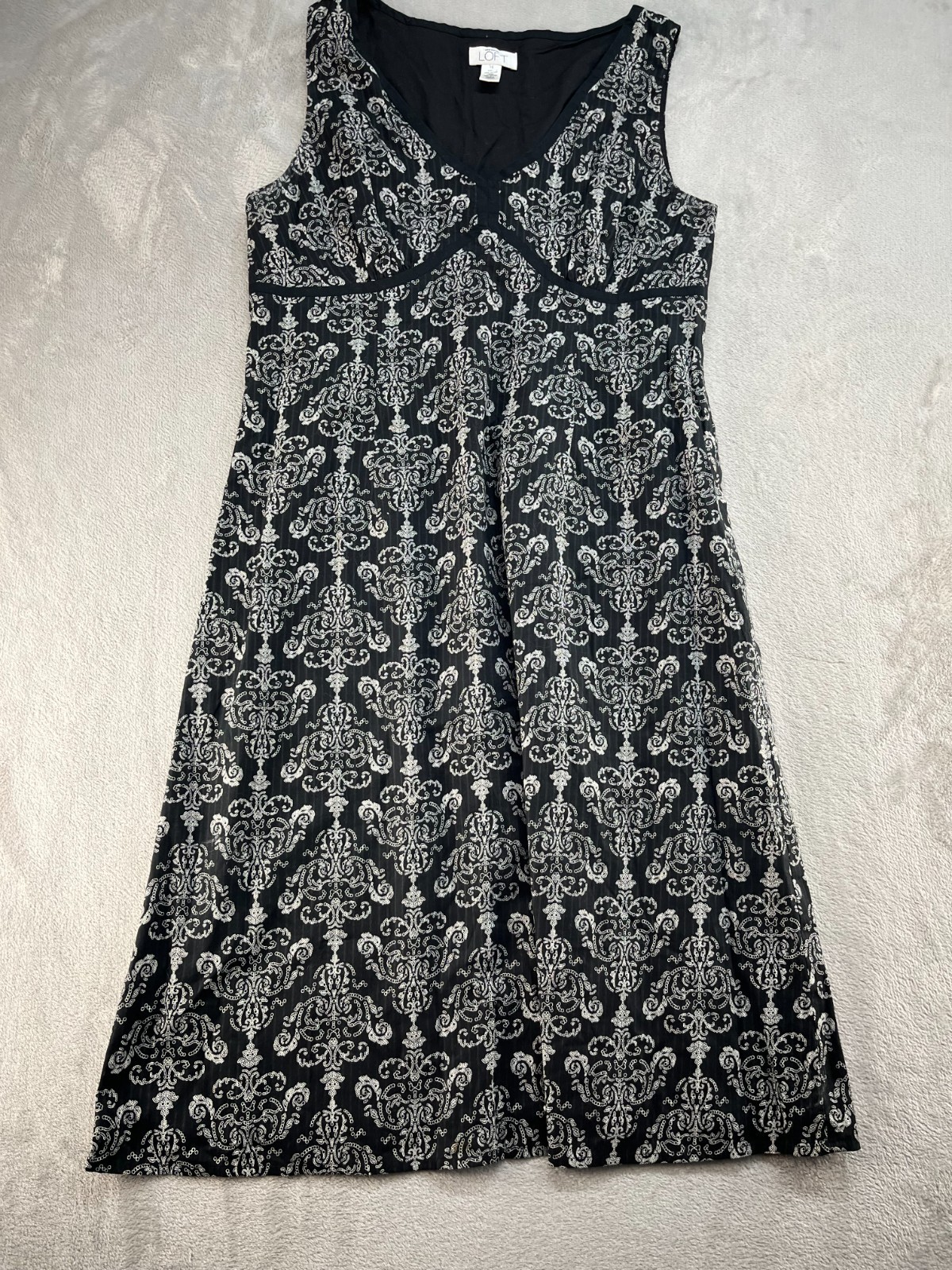 Ann Taylor LOFT Floral Sleeveless Dress Womens 10 Black/White V-Neck Boho