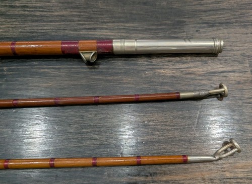 Canne à pêche à la mouche en bambou vintage 3 pièces manche rotin raccords métalliques 5' 7" 12 oz - Photo 6/8