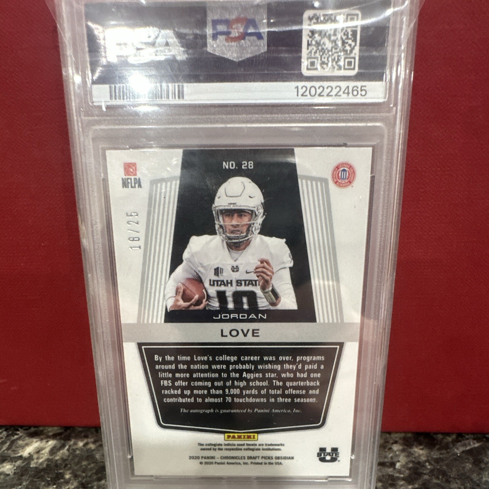 Panini 2020 Obsidian DP Jordan Love RC Auto PSA 10 numbered /25 view 3