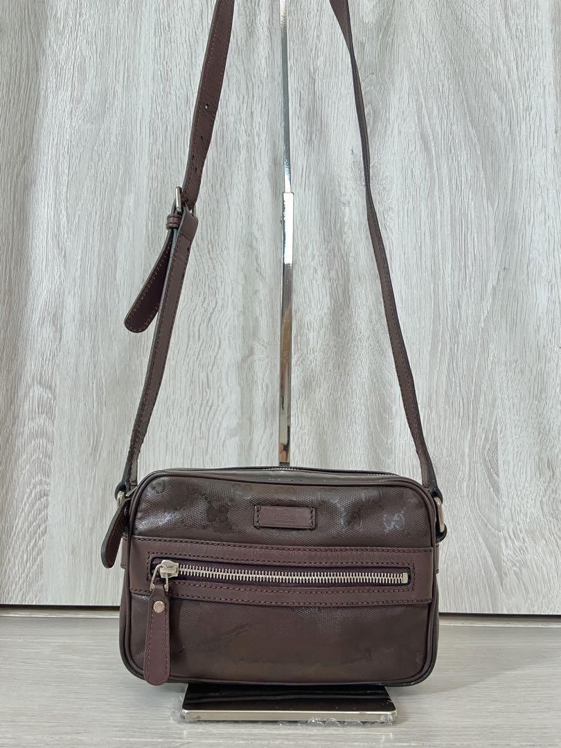 Gucci GG Imprint Leather Crossbody Shoulder Bag in Brown