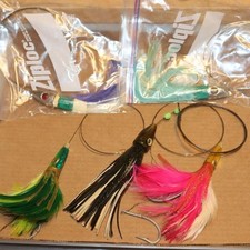 Lot of 5 Trolling Lures 1xSkirt  4 Metal Rigged Feather  Wahoo Tuna Big Game #D