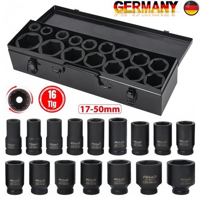 16tlg Schlagschrauber Nüsse Steckschlüssel Satz 17-50mm LKW Nusskasten 3/4'' Zoll