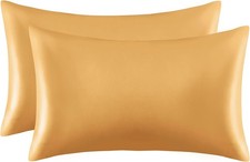 2-Piece Satin Pillowcases King Size Luxury Gold Silky Satin Pillow Cases for